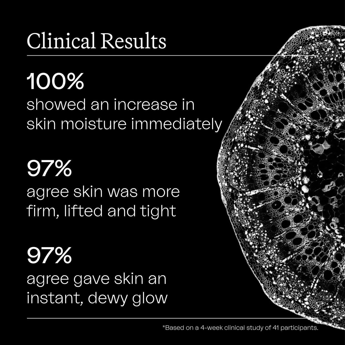 The Reparative Moisturizer Clinical Results: 100% showed an increase in skin moisture immediately. 97% agree skin was more firm, lifted and tight. 97% agree it gave skin an instant, dewy glow. Based on a 4-week clinical study of 41 participants.| Eighth Day Skin