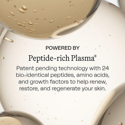 Powered by Peptide-rich Plasma: A patent-pending skincare technology composed of 24 bioidentical peptides, amino acids, and growth factors that mimic the skin’s own ability to renew, restore and regenerate you skin.